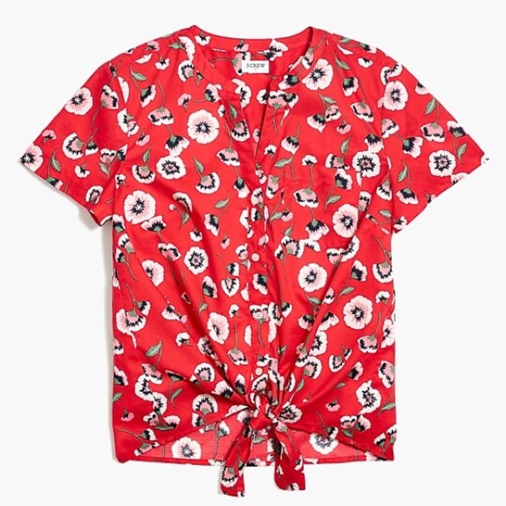 J Crew printed tie-front button-up shirt